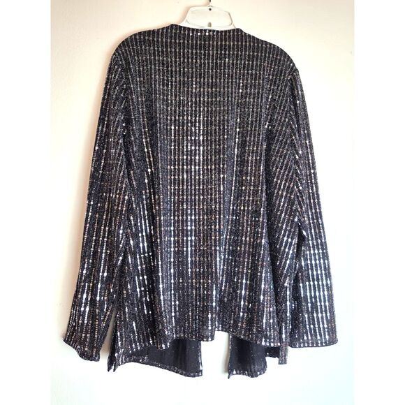 NWT Anne Klein Black & Silver Metallic Sequins Evening Cardigan Sweater size XL - Picture 2 of 12